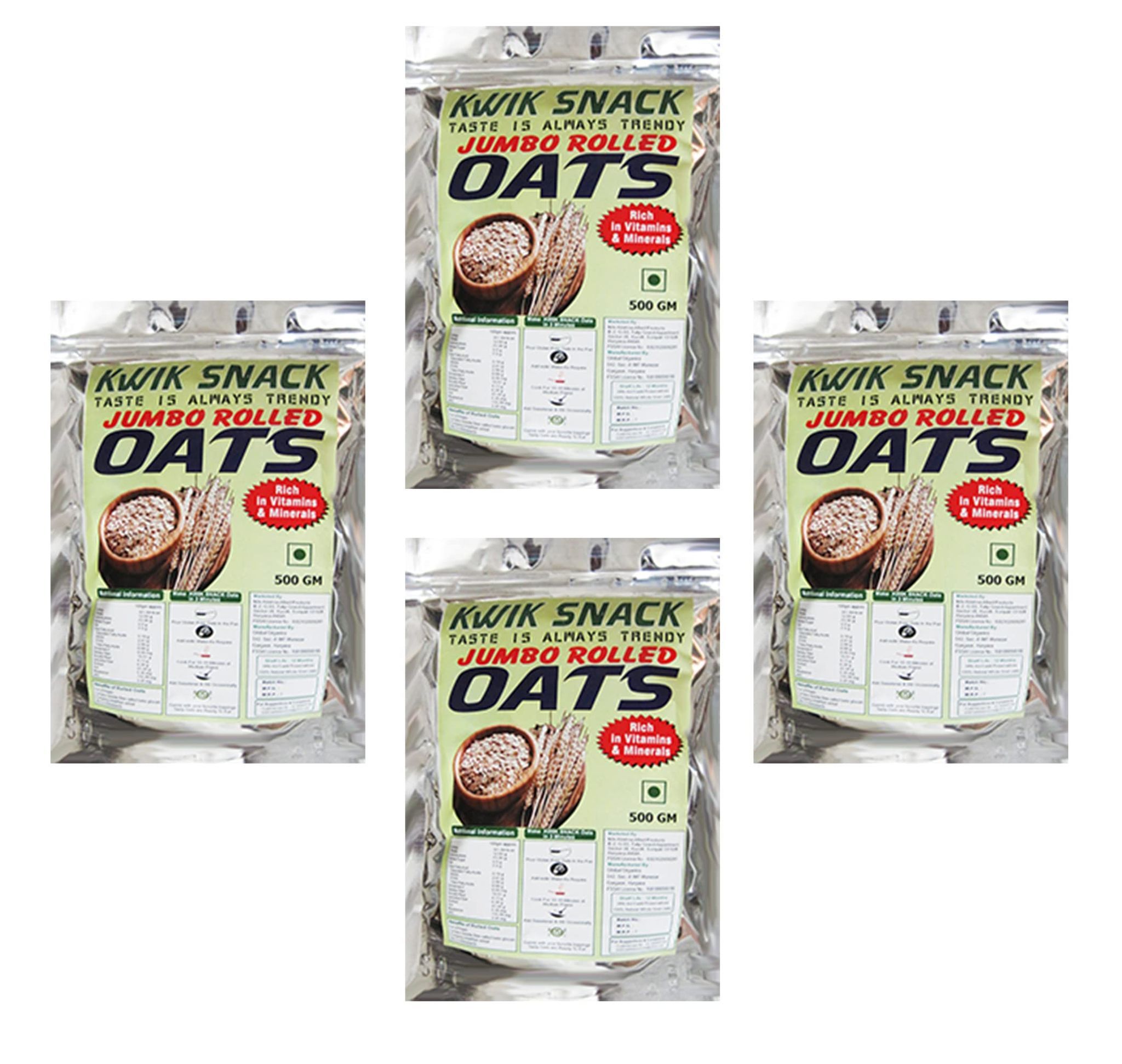 KWIK SNACK COMBO PACK OF 4 JUMBO ROLLED OATS OF (400 GM EACH) 4 X 400 GM = 1.6 KG