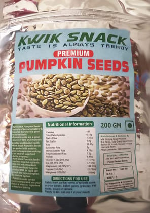 Kwik Snack Pumpkin Seeds 200g - Raw Pumpkin Seeds for Eating | Immunity Booster Seeds | Protein Snacks (200 Gm)