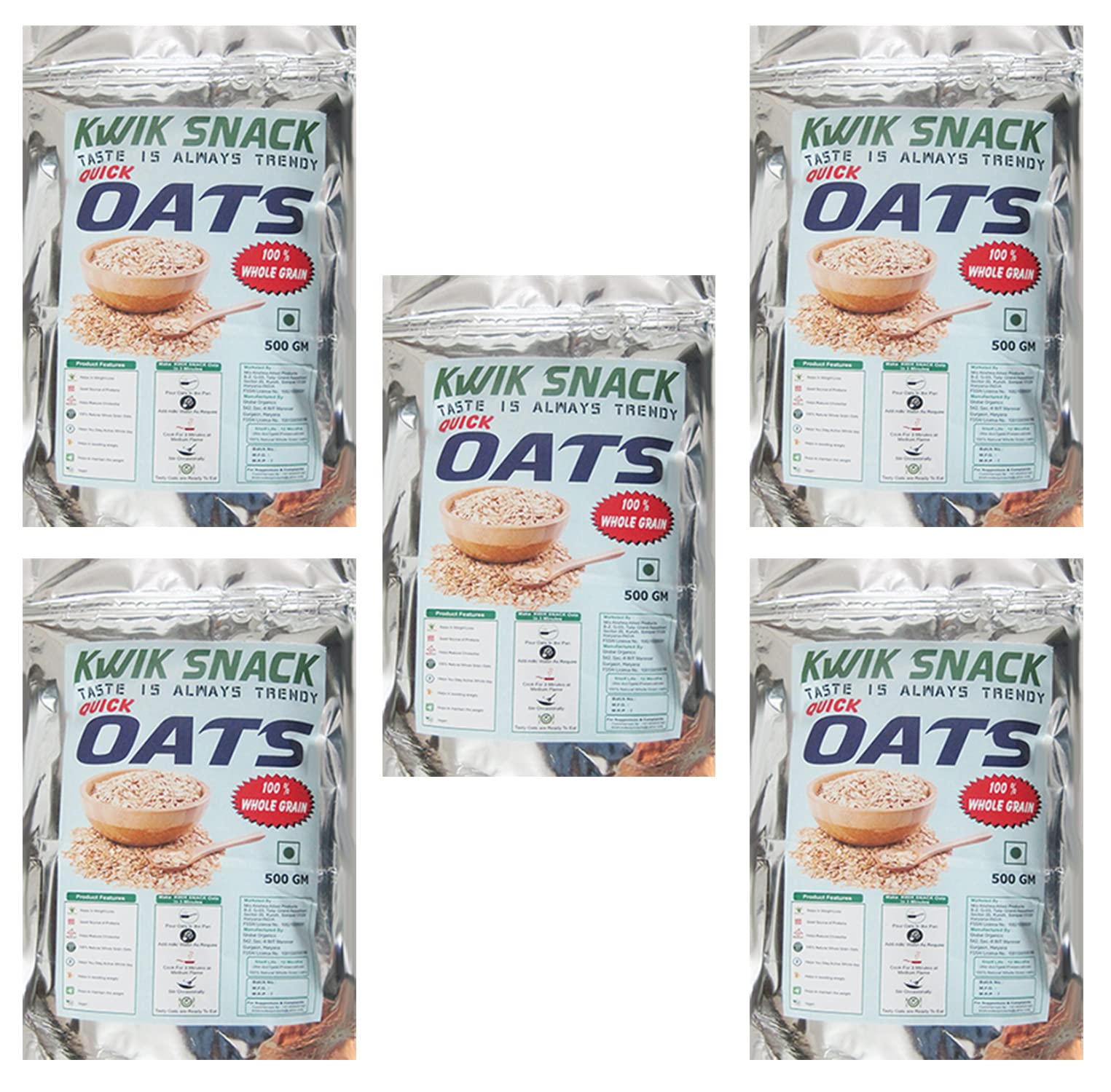 KWIK SNACK COMBO PACK OF 5 QUICK OATS OF (400 GM EACH) 5 X 400 GM = 2 KG