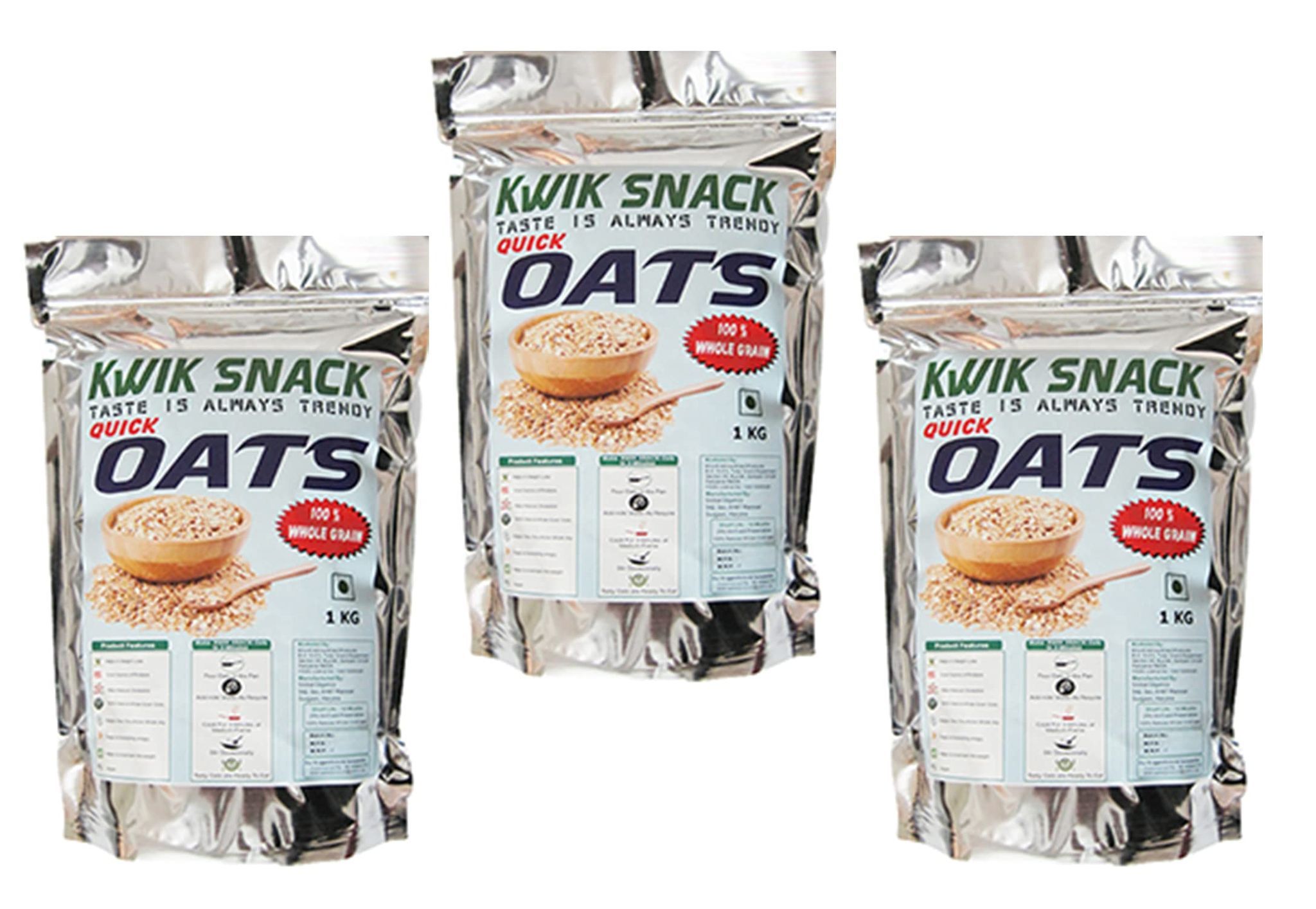 COMBO PACK OF 3 QUICK OATS OF (800 GM EACH) 3 X 800 GM = 2.4 KG