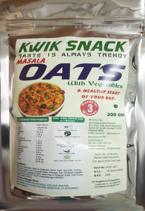 KWIK SNACK MASALA OATS 200 GM POUCH -- 072