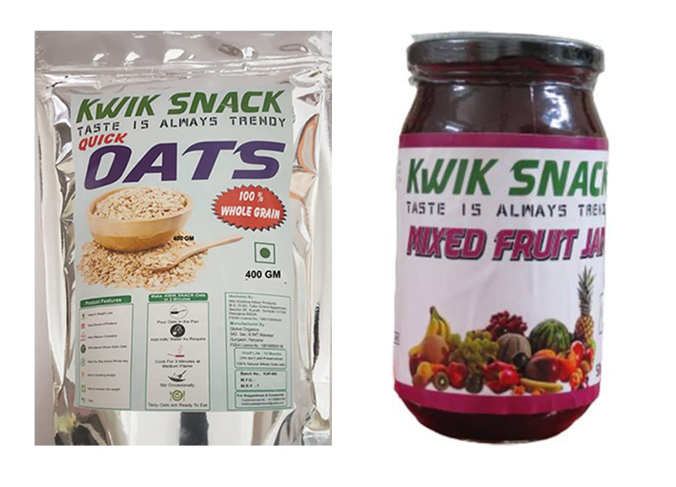 COMBO PACK OF MIXED FRUIT JAM (500 GM) & QUICK OATS (400 GM)