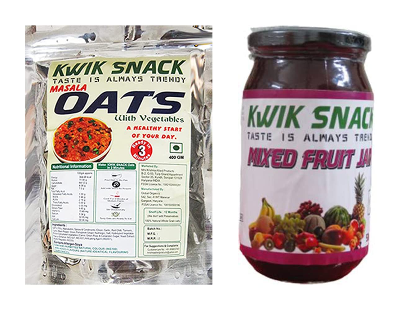 COMBO PACK OF MIXED FRUIT JAM (500 GM) & MASALA OATS (400 GM)