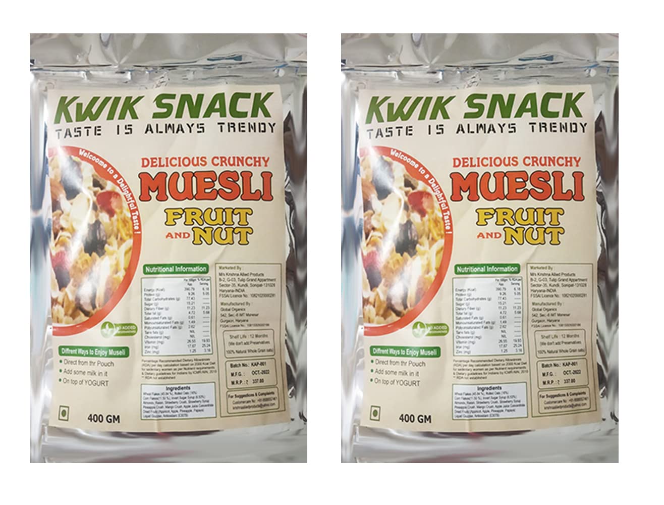 Delicious & Crunchy MUSELI FRUIT & NUTS ( (2 X 300 GM)-600 GM