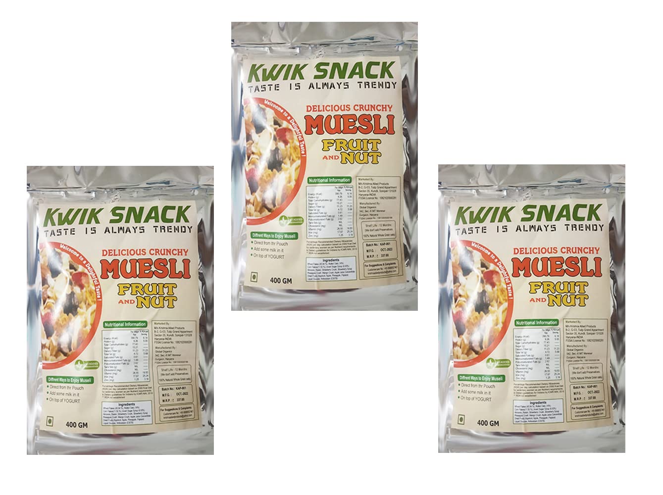 Delicious & Crunchy MUSELI FRUIT & NUTS ( (3 X 200 GM)-600 GM