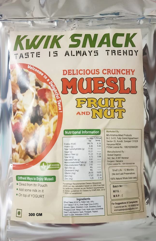 KWIK SNACK Delicious & Crunchy MUSELI FRUIT & NUTS (300 GM)