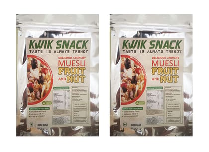 KWIK SNACK Delicious & Crunchy MUSELI FRUIT & NUTS ((2 X 300 GM)-600 GM