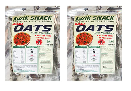 KWIK SNACK COMBO PACK OF 2 MASALA OATS OF (400 GM EACH) 2 X 400 GM = 800 GM - 100% Natural Whole Grain Oats, Good source of protein & Fiber, Gluten Free Oats, No Added Sugar, Healthy Breakfast Cereals,