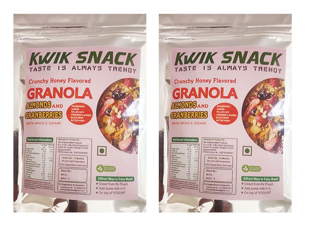 Kwik snack Honey Coated Granula Almonds & Cranberry (2 X 150 GM =300 GM)