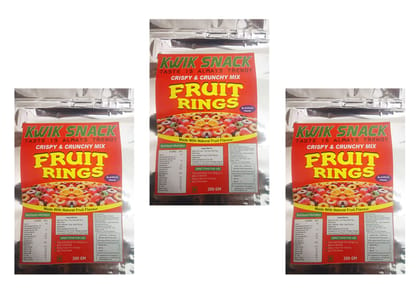 KWIK SNACK Fruit Ring Loops | Crunchy Multigrain Breakfast Cereal| Mixed Fruit Flavor| (3 X 200 GM - 600 GM)