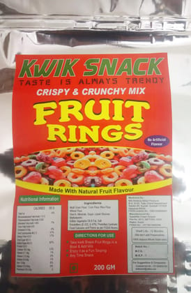 KWIK SNACK Fruit Ring Loops | Crunchy Multigrain Breakfast Cereal| Mixed Fruit Flavor| (200 Gm)