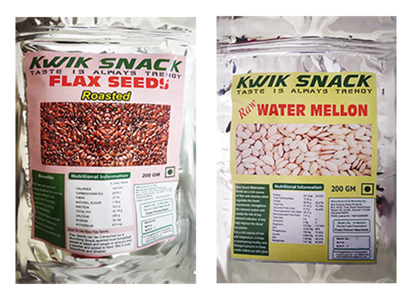 KWIK SNACK Combo of Flax Seeds (200 GM) & Watermellon Seeds (200GM) - Seeds for Eating | Non-GMO | Diet Snacks