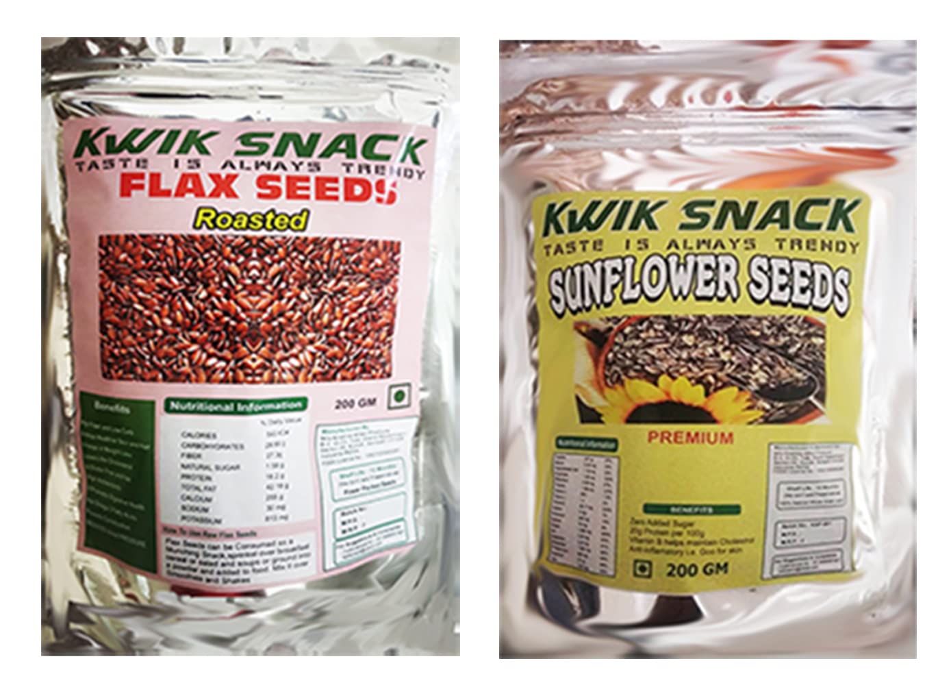 KWIK SNACK Combo of Flax Seeds (200 GM) & Sunflower Seeds (200GM) - Seeds for Eating | Non-GMO | Diet Snacks