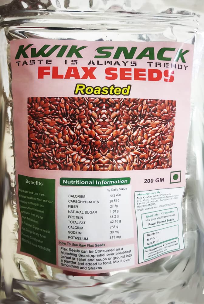 Kwik Snack Roasted Flax Seeds (200 GM) - Alsi Seeds | Fibre Rich | Flax Seeds for Hair Growth | Seeds for Eating