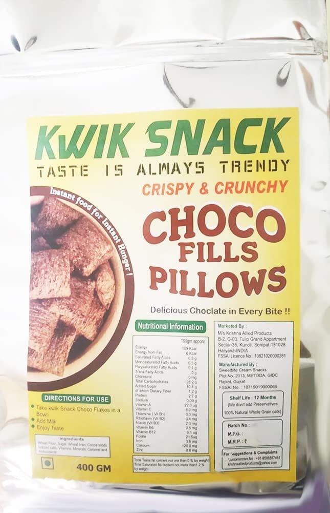 KWIK SNACK CHOCOS FILL PILLOWS - |Chocolaty-Creamy-Crunchy |Anytime Snack | With Goodness of Multigrain & 0% Maida | -400 GM