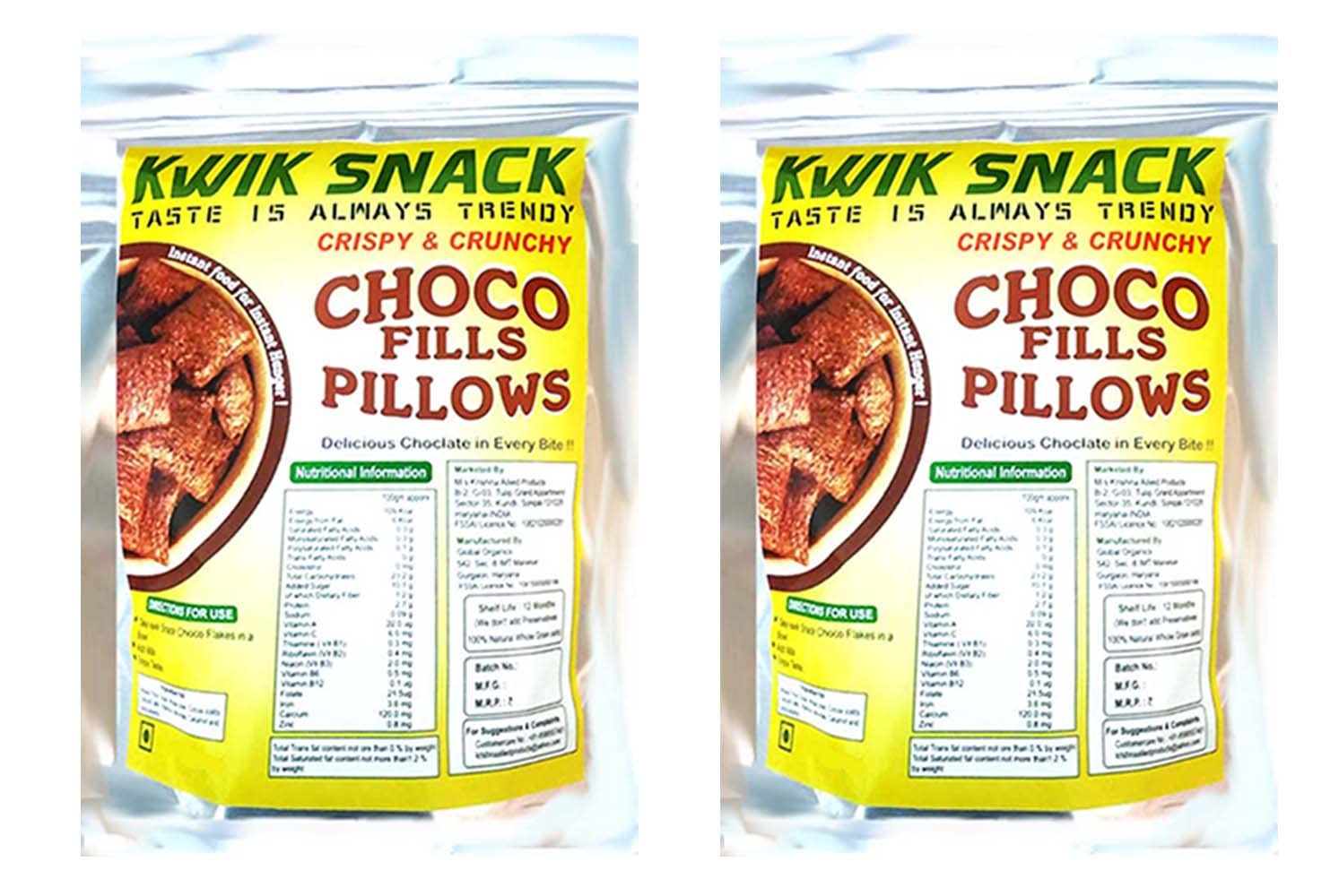 KWIK SNACK CHOCO FILL PILLOWS-2 X 100 GM - 200 GM