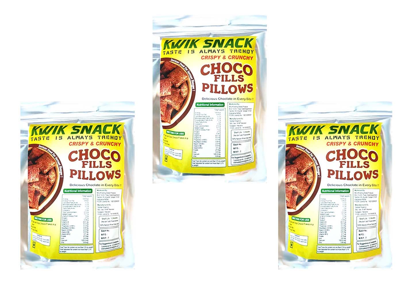 KWIK SNACK CHOCOS FILL PILLOWS - |Chocolaty-Creamy-Crunchy |Anytime Snack | With Goodness of Multigrain & 0% Maida | 200 GM