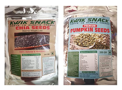 KWIK SNACK Combo of Chia Seeds (200 GM) & Pumpkin Seeds (200GM) - Seeds for Eating | Non-GMO | Diet Snacks