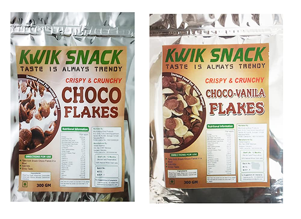 KWIK SNACK COMBO of Crispy & Crunchy CHOCO FLAKES & CHOCO VANILA FLAKES (2 X 300 GM)-600 GM