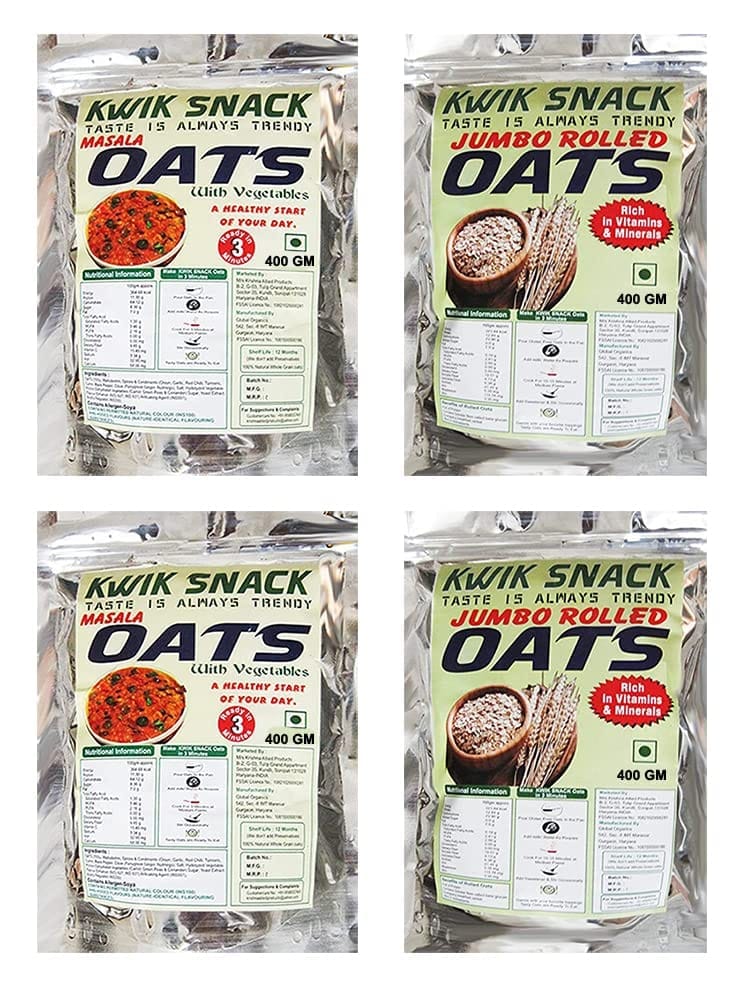 COMBO PACK OF 2 - MASALA OATS & 2 JUMBO ROLLED OATS (400 GM EACH) 400 X 4= 1600 GM