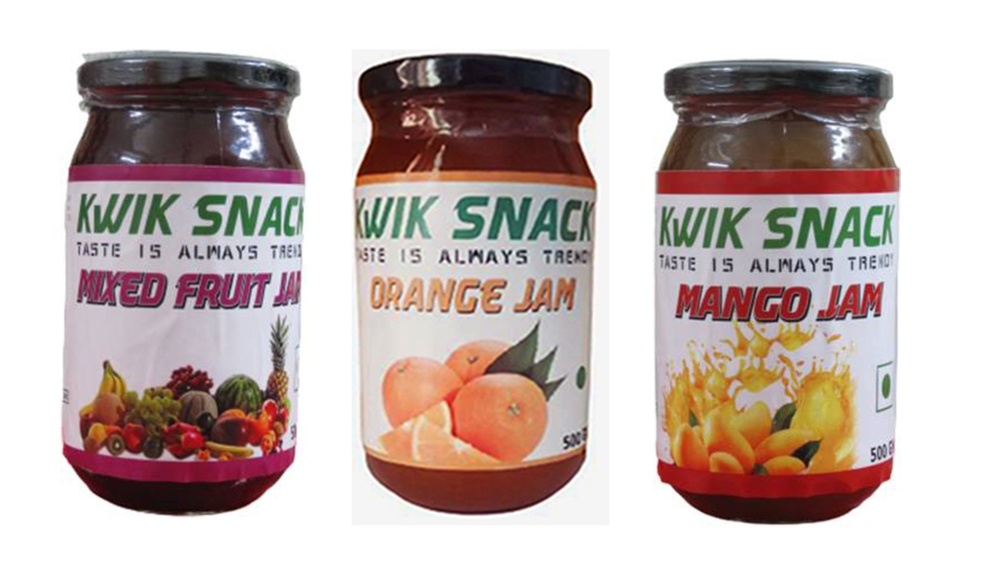 KWIK SNACK COMBO PACK OF 3 -  MIXED FRUIT JAM ,MANGO JAM & ORANGE JAM (500 GM EACH)