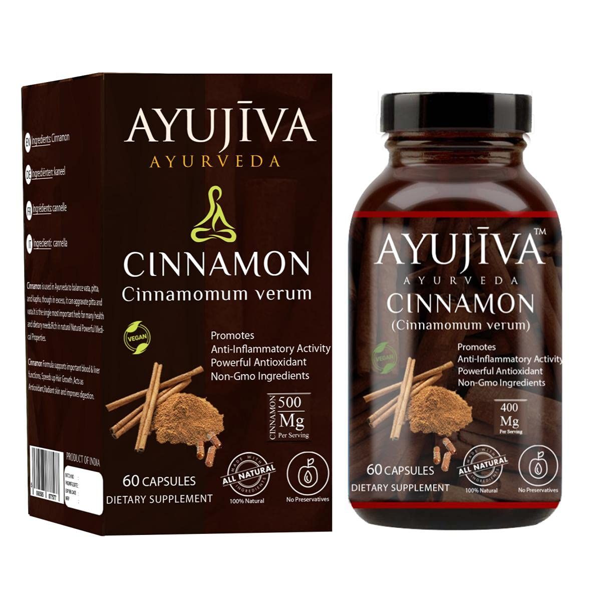 AYUJIVA Cinnamon Capsules 500Mg - 60 Veg Capsules�