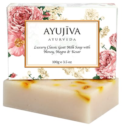 AYUJIVA AYURVEDA Goat Milk Soap With Honey,Mogra, Kesar(Jasmine) Kesar soap-100 g