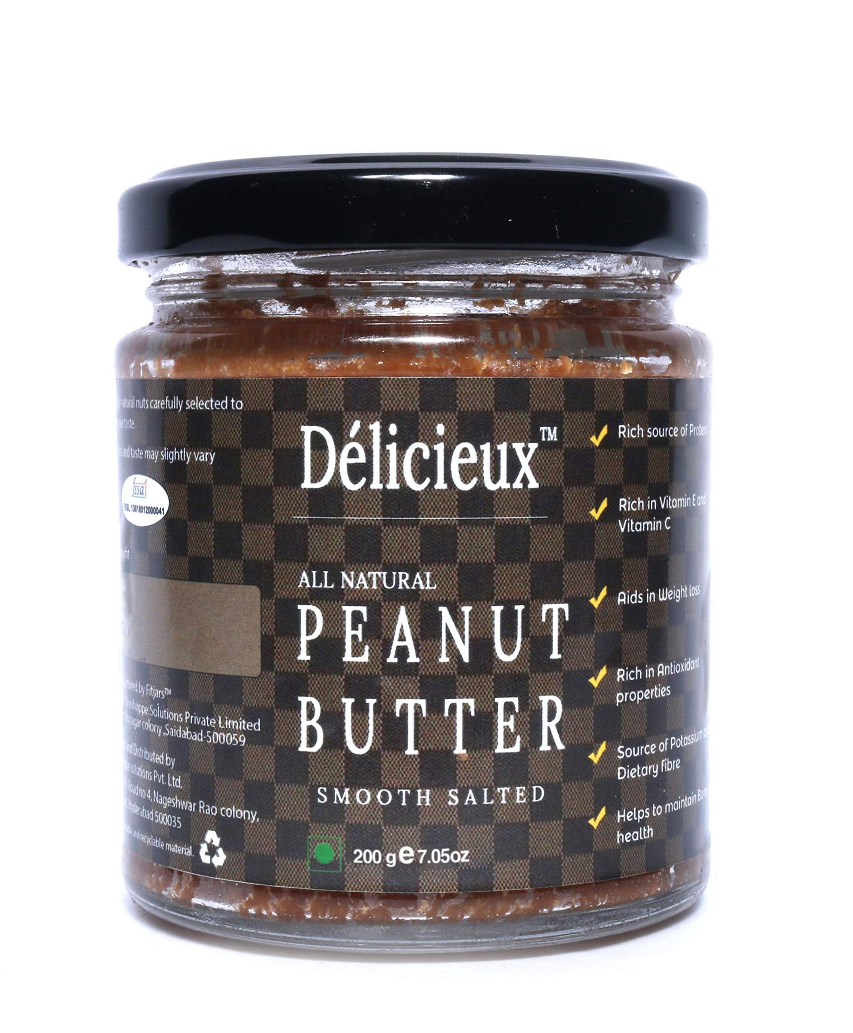 D?licieux Keto Vegan Diet All Natural Stone Ground Peanut Butter Smooth Salted-200 gm