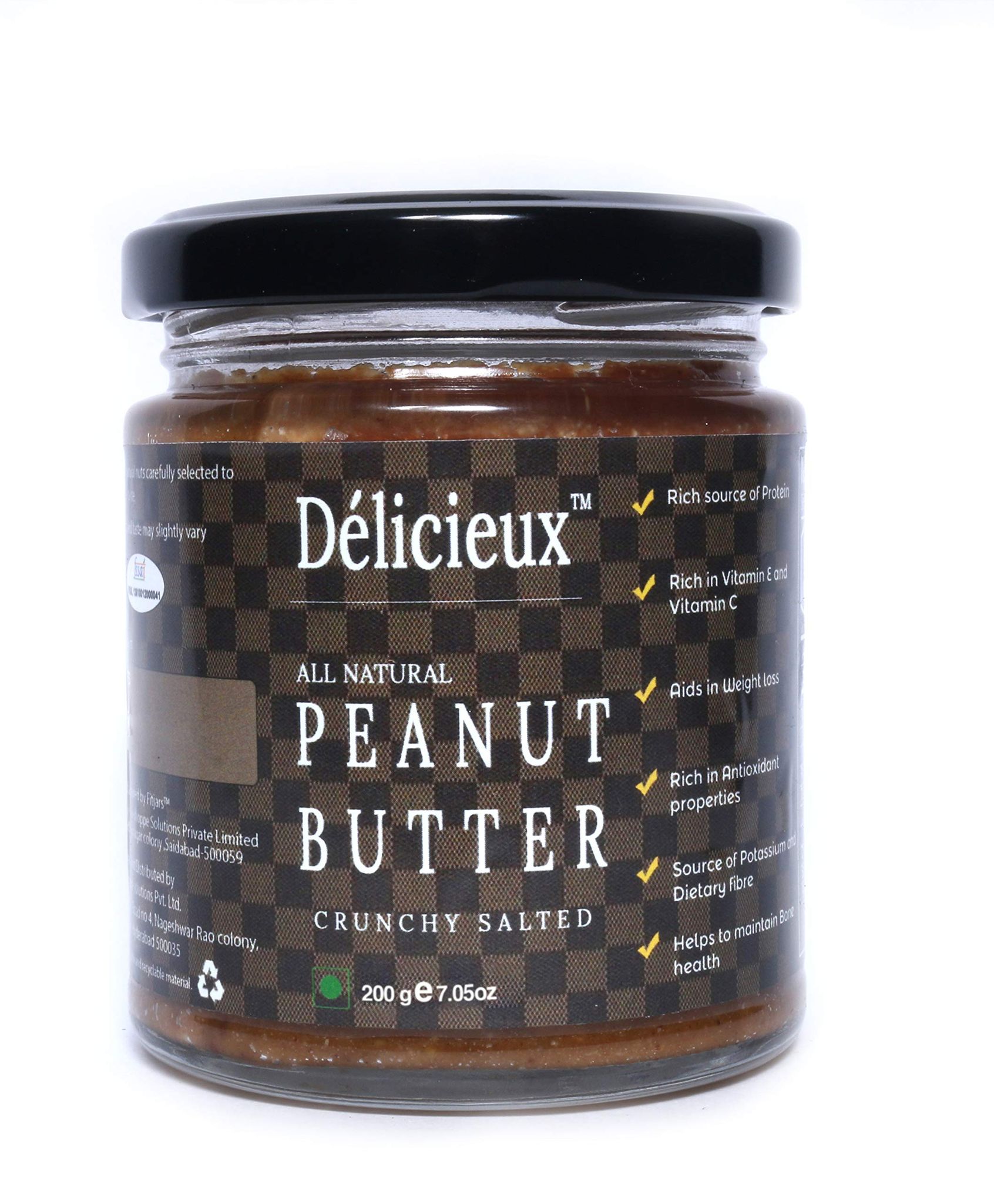 D?licieux Keto Vegan Diet All Natural Stone Ground Peanut Butter Crunchy Salted-200GE