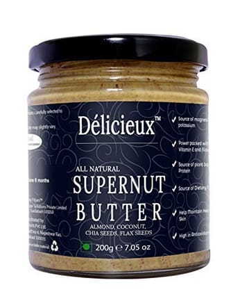 D�licieux All Natural Vegan Diet Stone Ground Supernut Butter (Coconut Flakes, Almonds, Chia Seeds and Flax Seeds)-200 GM