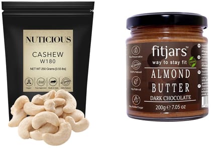 FITJARS -Jumbo Cashews 250 gm + Almond Butter with dark Chocolate 200 gm