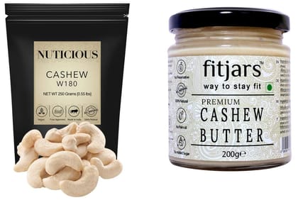 FITJARS - All Natural Jumbo Cashews 250 G,Premium Cashew Butter 200 G