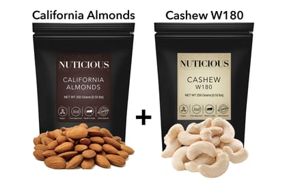 NUTICIOUS - California Almonds (Badam),Jumbo Cashew, 250 gm X 2..