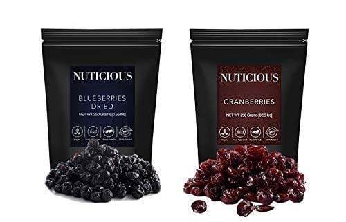 NUTICIOUS Premium Superfood Unsweetened Berries Combo Pack of Dried Blueberries, Dried Cranberries 250 gm X 2 | Dryfruit, Nuts & Berries�