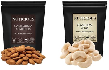NUTICIOUS - California Almonds (Badam), Jumbo Cashews(Kaju) Dry Fruit, 450 GM . X 2Dry Fruit , Nuts & Berries�