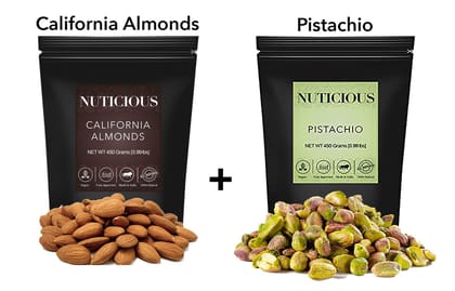 NUTICIOUS - California Almonds (Badam), Pistachio Kernals(Pista) Dry Fruits , 450 GM X 2 Pack..Dry Fruit , Nuts & Berries�