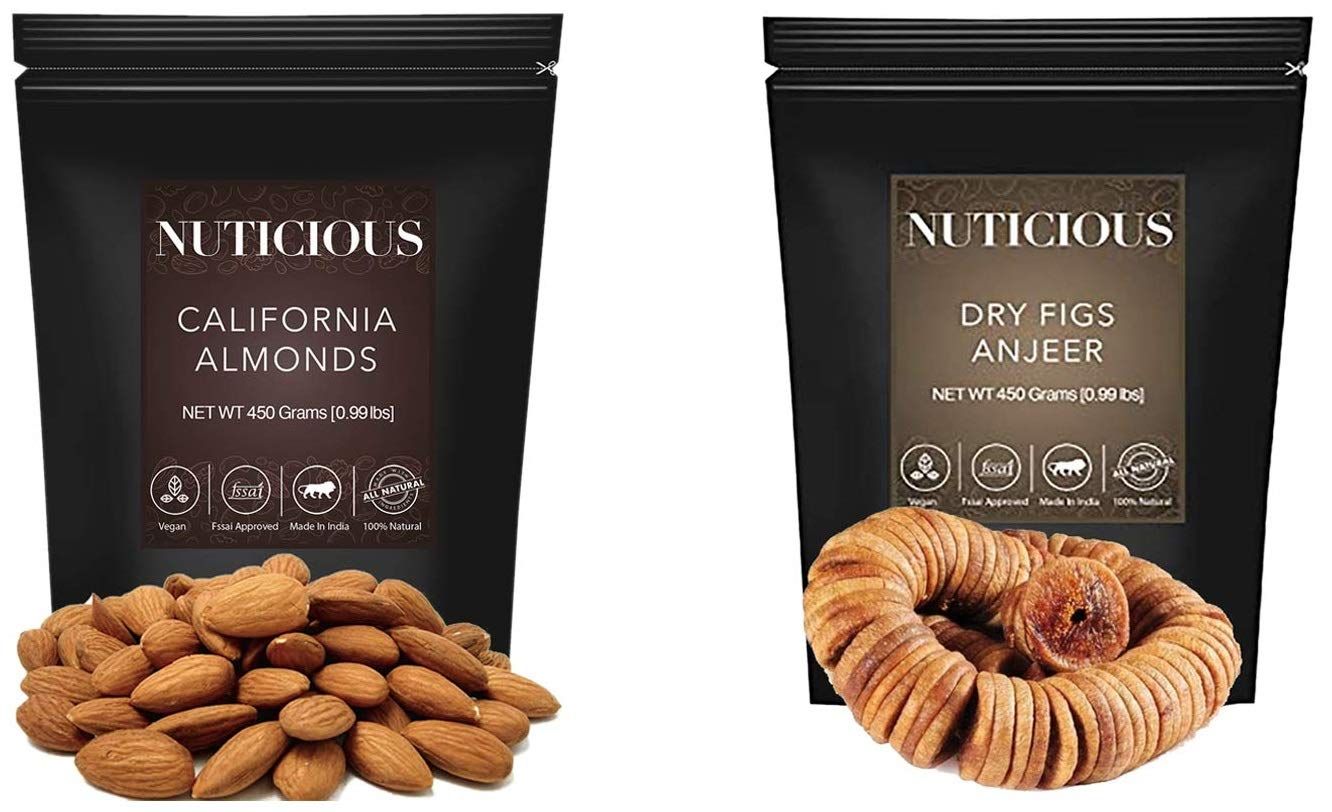 NUTICIOUS - California Almonds (Badam), Dry Figs ( Anjeer), 450 GM X 2..Dry Fruit , Nuts & Berries�