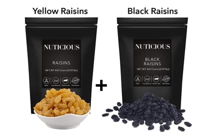 NUTICIOUS � Yellow Raisins(Raisins), Black Raisins(Raisins), Dry Fruit 450 GM X 2..Dry Fruit , Nuts & Berries�