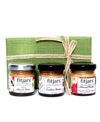 FITJARS Almond Butter / Cashew Orange Butter,Almond Butter with Vanilla Cinnamon Raisin 1X40G? Mini Jars of Each Flavour - 3 Units.