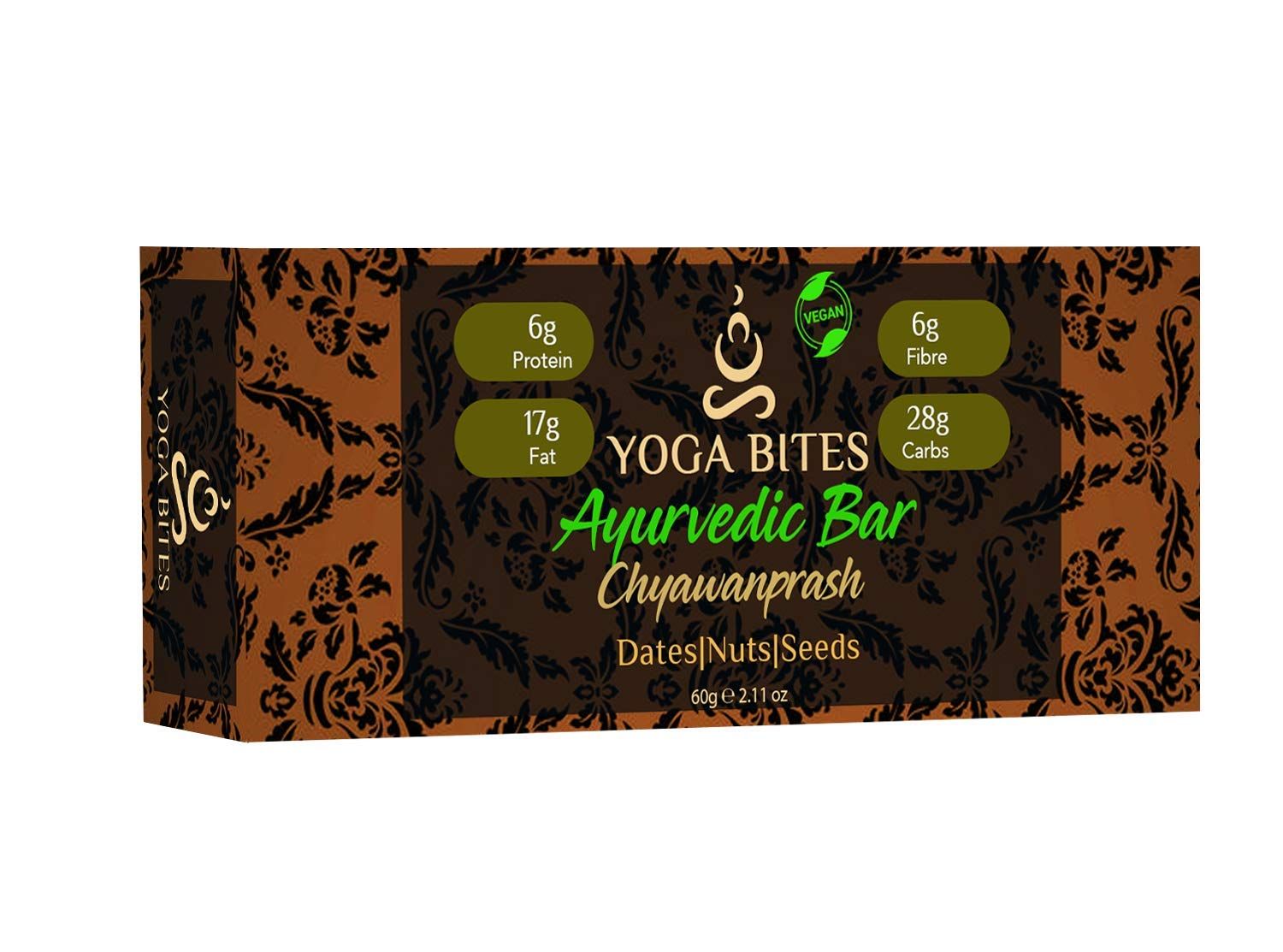 YOGABITES- Ayurveda Bars - Dates, Nuts & Seeds with Chyawanprash (Peanut Butter,Almond Butter,Peanut Chopped,Medjool Dates, Pumpkin Seeds, Flax Seeds,Vanilla)-60 Gm