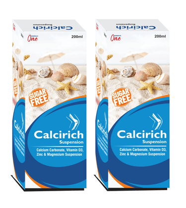 Enrich One Calcirich Suspension With Calcium Carbonate, VITAMIN D3, ZINC MAGNESIUM SYRUP (PACK OF 2*200ML.)