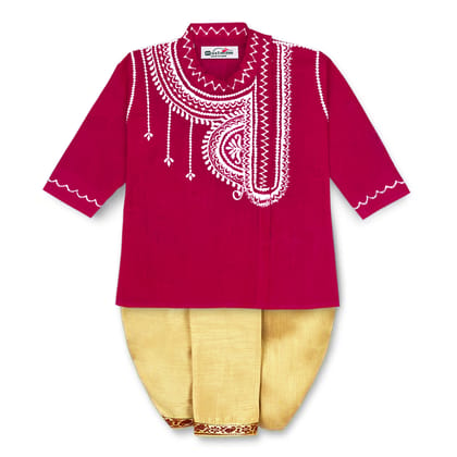 Mustmom Soft & Comfortable Traditional Embroidered Ethnic Dhoti Kurta Set for Baby Boy Annaprasana Choroonu Bhaatkhulai Rice Ceremony Weding Haldi Ceremony