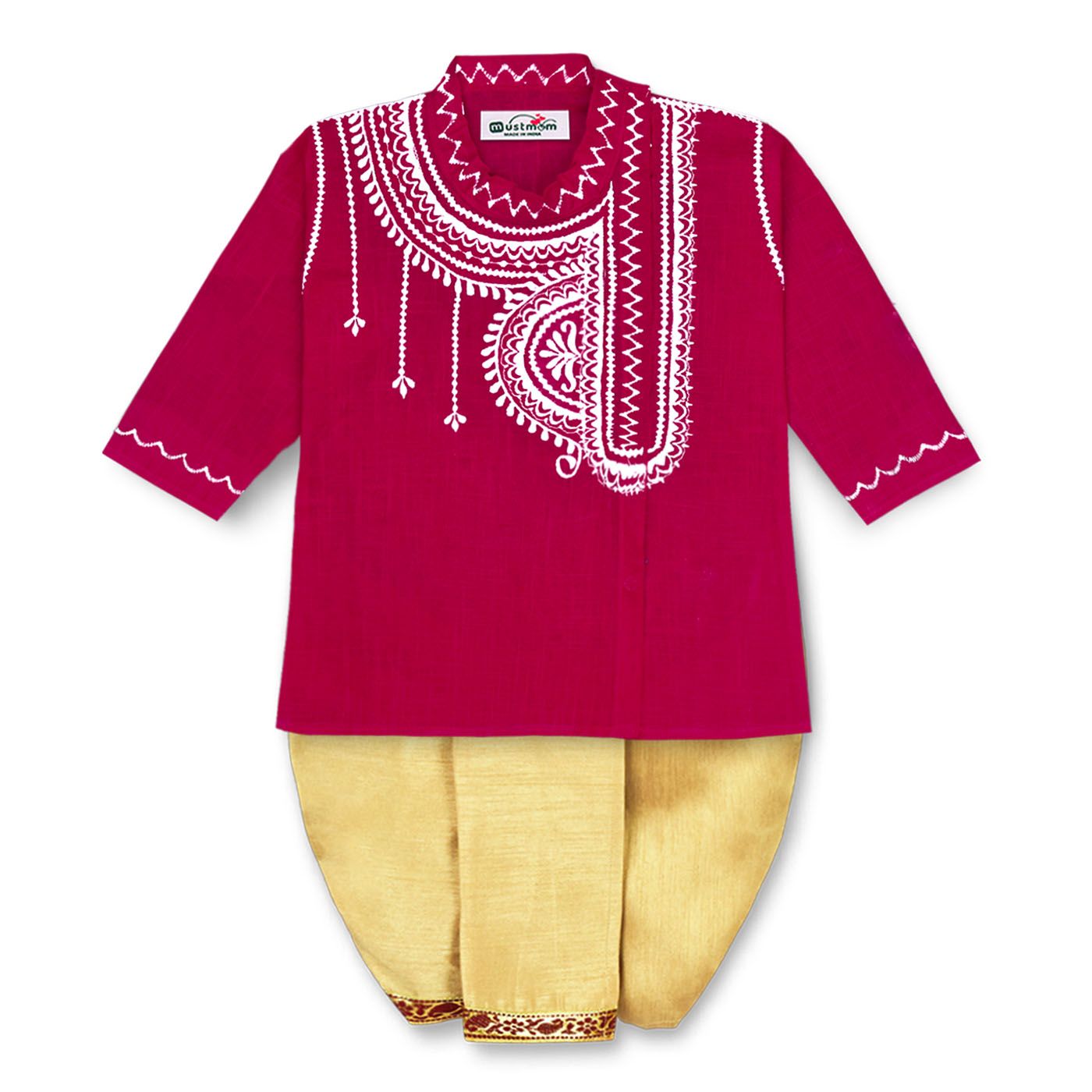 Mustmom Soft & Comfortable Traditional Embroidered Ethnic Dhoti Kurta Set for Baby Boy Annaprasana Choroonu Bhaatkhulai Rice Ceremony Weding Haldi Ceremony