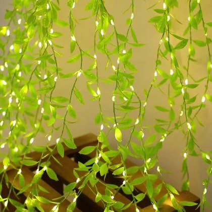 TechPride Leaf Curtain Lights, Artificial Vines Curtain Lights, Fake Greenery Leaves with Lights for Wedding Party Backdrop Baby Shower Diwali Home Decoration