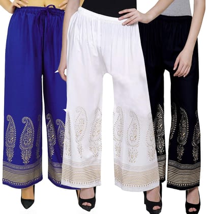 Rayon Printed  Palazzo Pants, Combo Pack-3