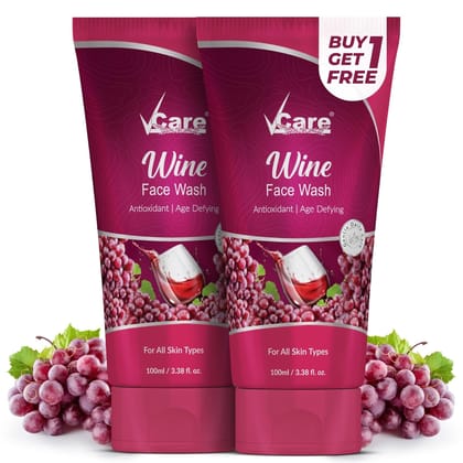 Vcare Red Wine Face Wash Suitable for All Skin Types|Younger-Looking Skin|Anti-Oxidant Oily Skin & Age Defying Bright Refreshed Skin All Day | Buy 1 Get 1 Free 100g (Wine Face Wash)