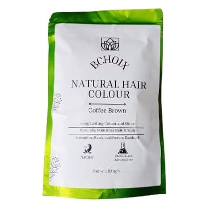 Natural Coffee Brown Hair Color Powder to Nourish Hair Scalp - Long Lasting Color & Shine - Strengthen Roots & Prevent Dandruff for Men and Women (100g)