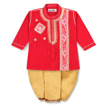 Mustmom Traditional Embroidered Ethnic Dhoti Kurta Set for Baby Boy Annaprasana Choroonu Bhaatkhulai Rice Ceremony Weding Haldi Ceremony