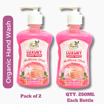 Go Organix Handwash Pump - Mulberry Pink Fresh (Pack of 2-250ml each) | Rich Foam | Moisturizing Hand Wash | 100% Organic|| For Senstive Hands