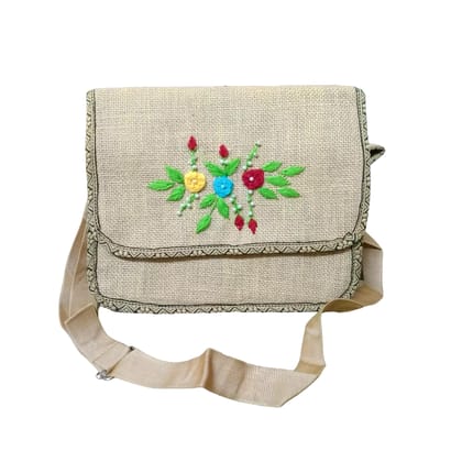 Embroidery Handmade Crossbody Jute Bag For Women With Decorative Details